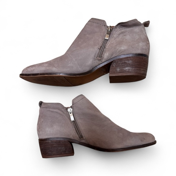 Franco Sarto Gray Leather Ankle Booties Zip Up Size 8.5 Block Heel Shoes - Picture 1 of 4